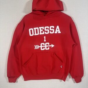 Vintage 1990's Russell Heavyweight Hoodie Sweatshirt Medium Red Made in USA